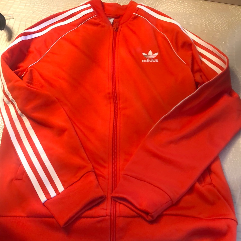 Orange adidas zip up size large unisex superstar